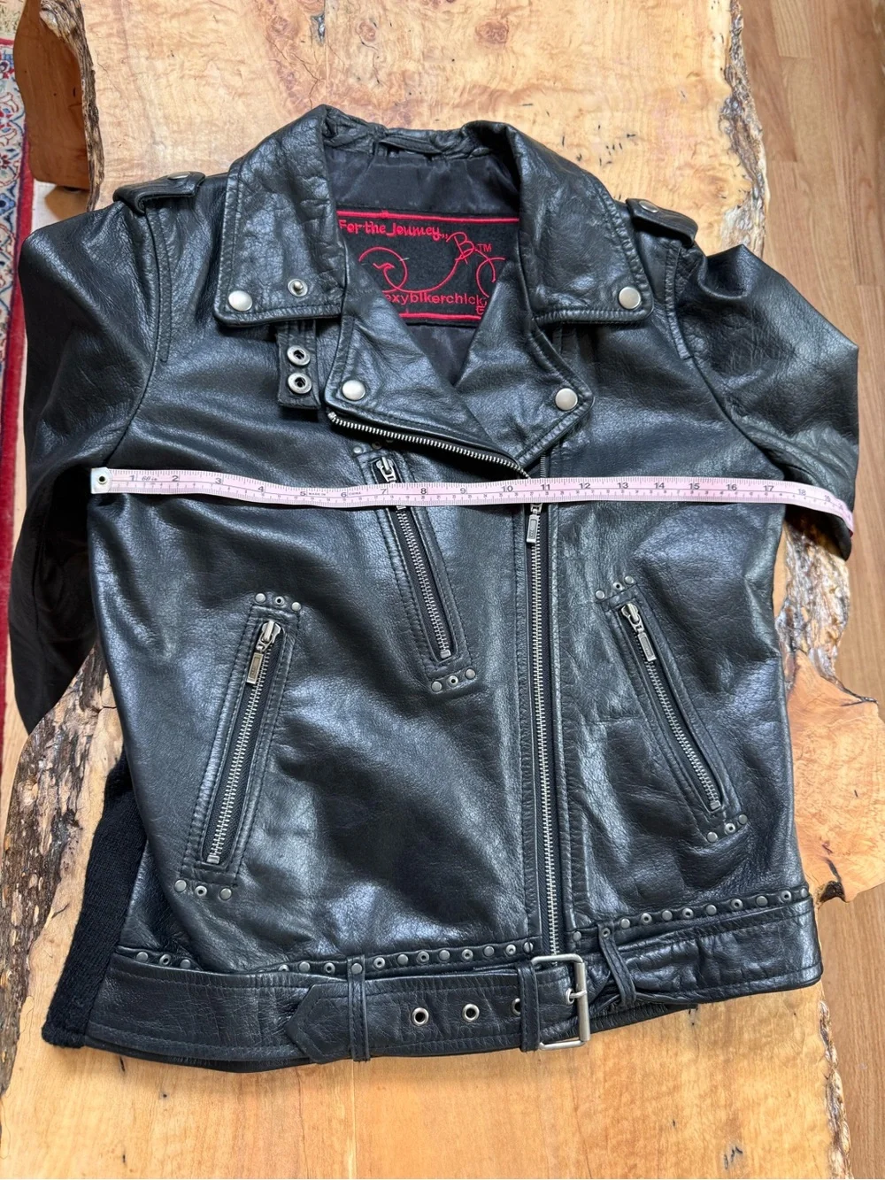 Classic ‘One Sexy Biker Chick’ Black Leather Moto Jacket - Women's Size 38